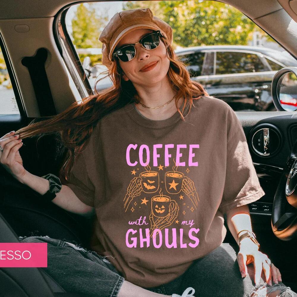 Coffee With My Ghouls Shirt, Halloween Coffee Tee, Spooky Coffee